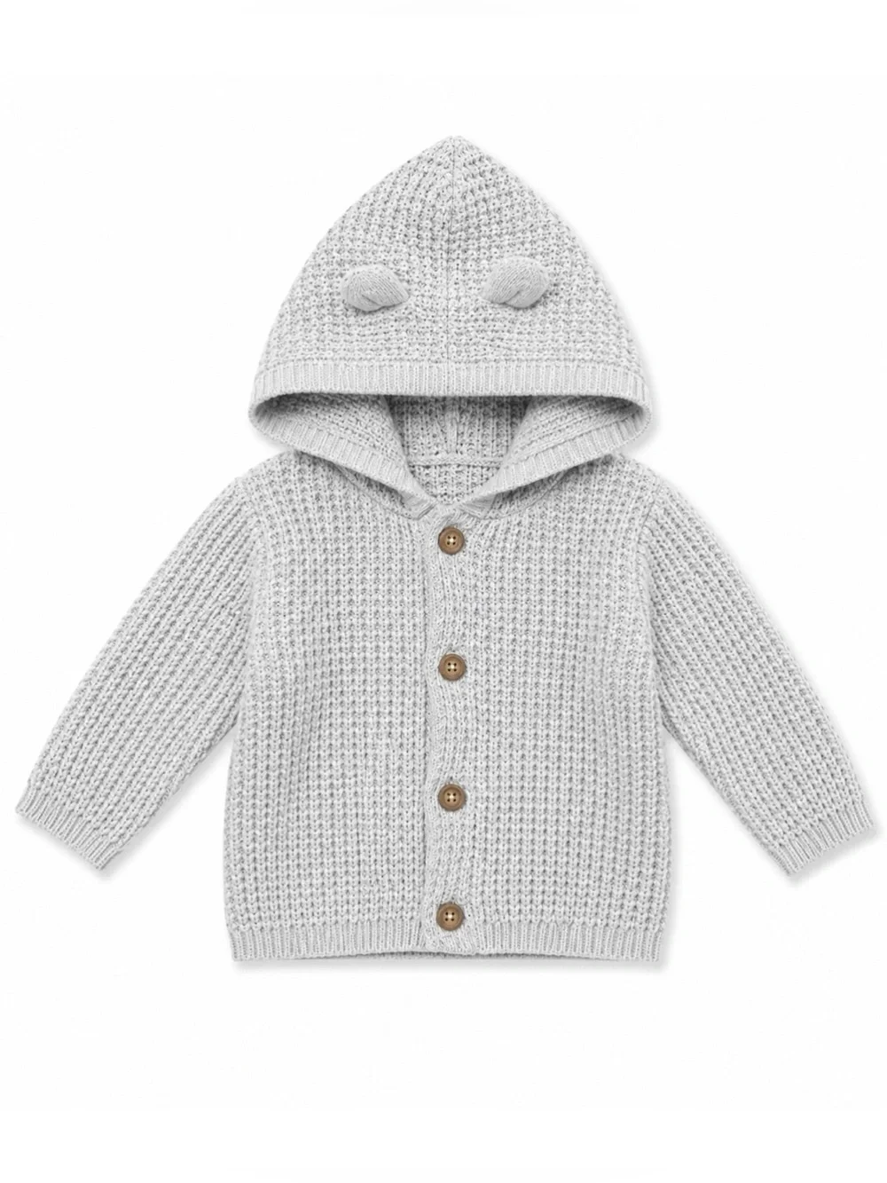 Carters Gray Knit Button Closure Hooded Bear Sweater Unisex Baby Size 3M